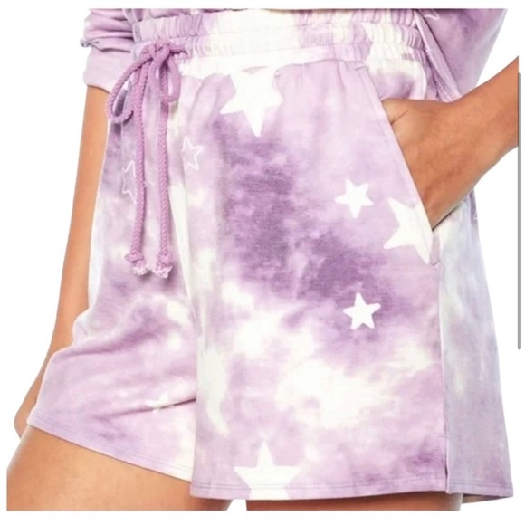 WILDFOX Purple Tie Dye Sweatshirt + Short Lounge Set XXL NEW - Picture 3 of 5